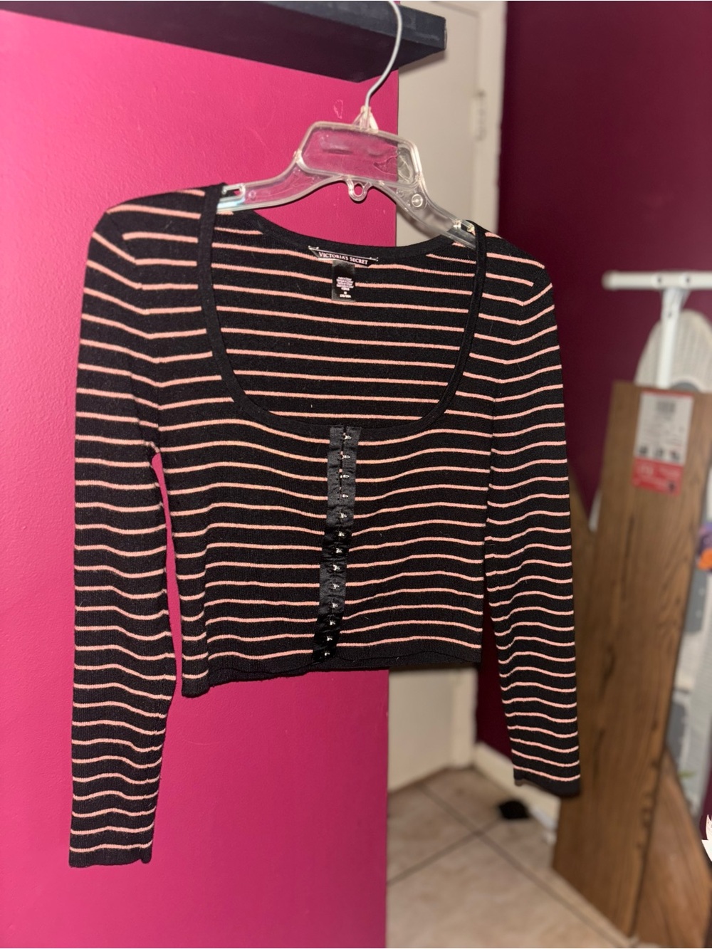Victoria’s Secret Striped Black and Pink Cropped Top